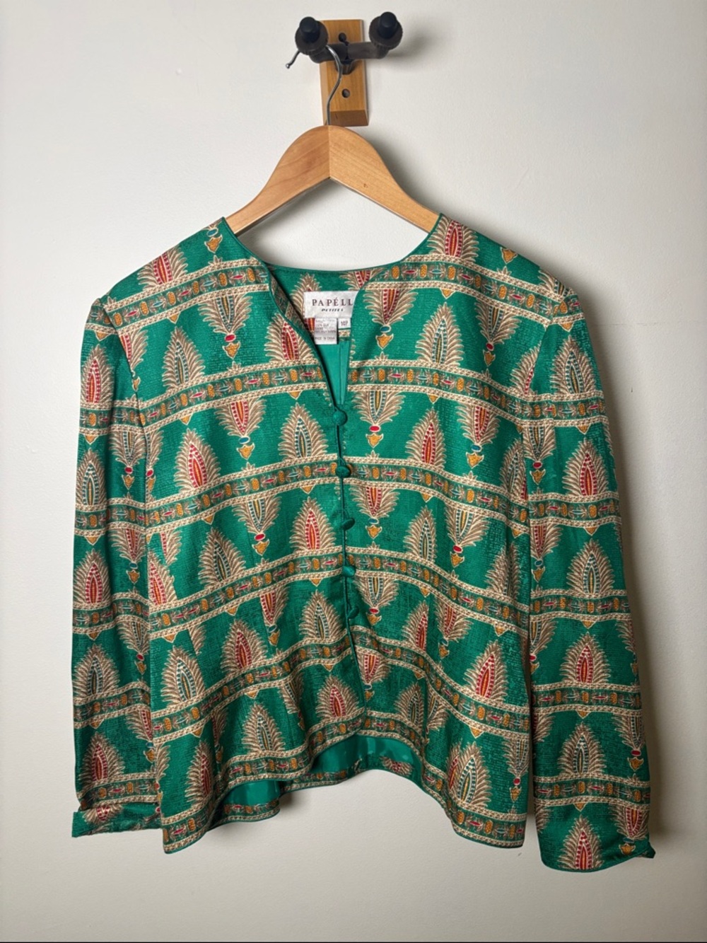 Vintage Silk • Papell Boutique Green Printed Button-Front Blouse